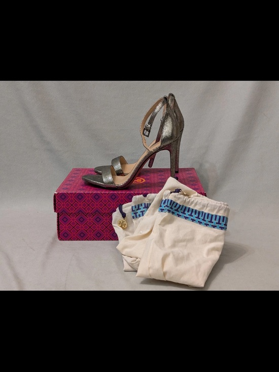 Tory Burch Shoes - Tory Burch Keri 100mm Sandal Pewter Micro Craq Metallic Stiletto Heel Size 8